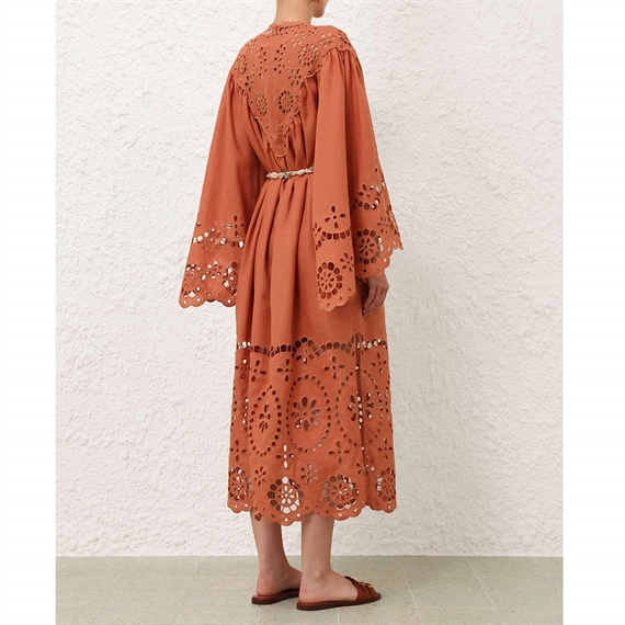 Zimmermann Awaken Embroidered Yoke Maxi Kjole, Cinnamon